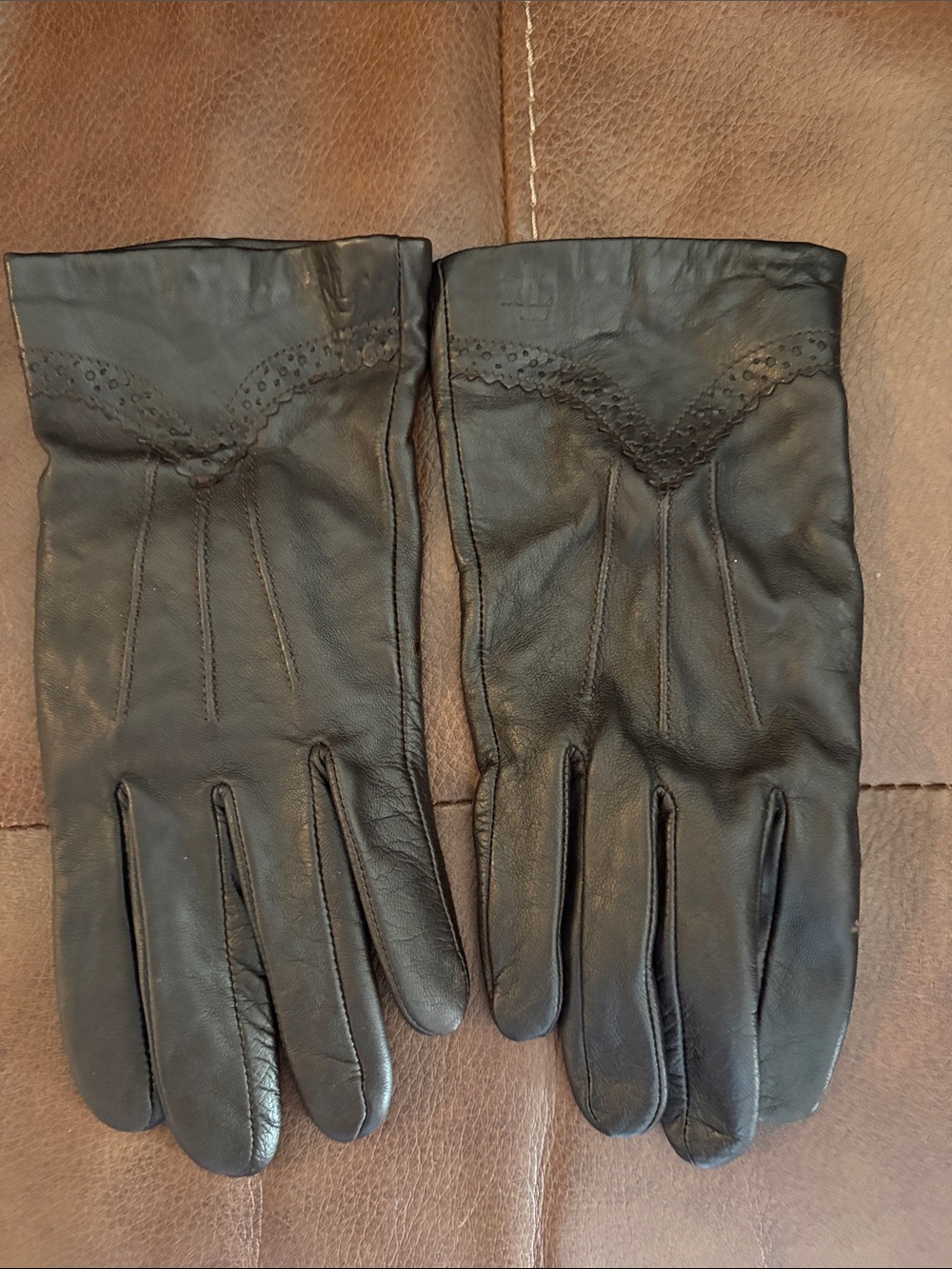 Ralph Lauren‎ Brown Leather Embossed Detail Gloves